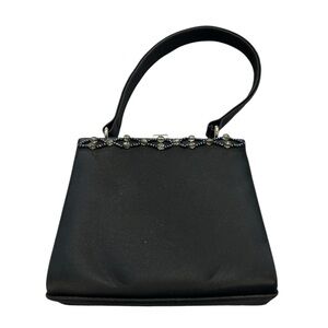 Elegant Black Satin Beaded Top Handle Evening Handbag